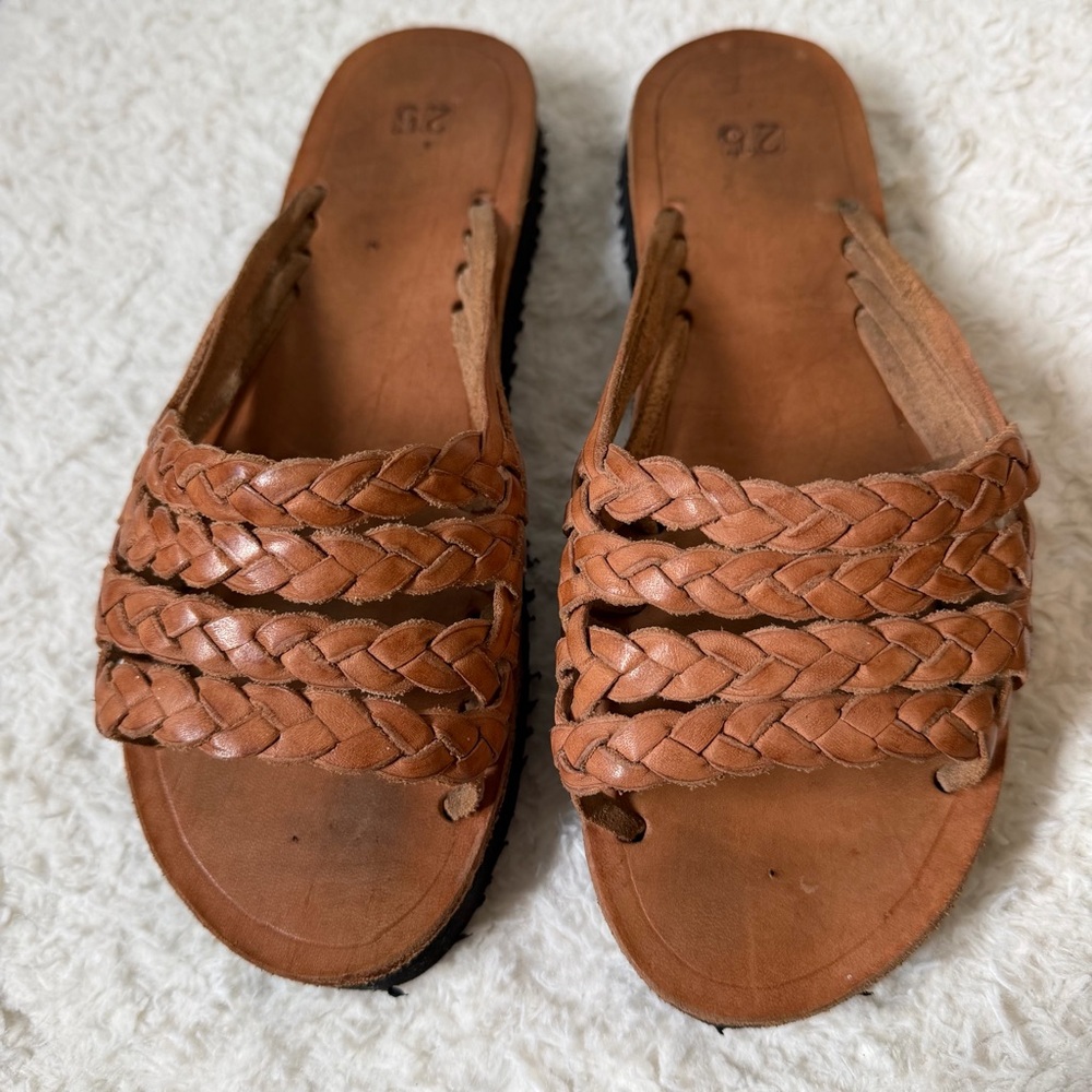 Mexican Braided Tan Leather Women's Huaraches Size 7 - Picture 3 of 6